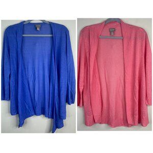 Chico's Open Front Cardigan Sweater Large 2 PC Lot Lightweight Coastal Beachy